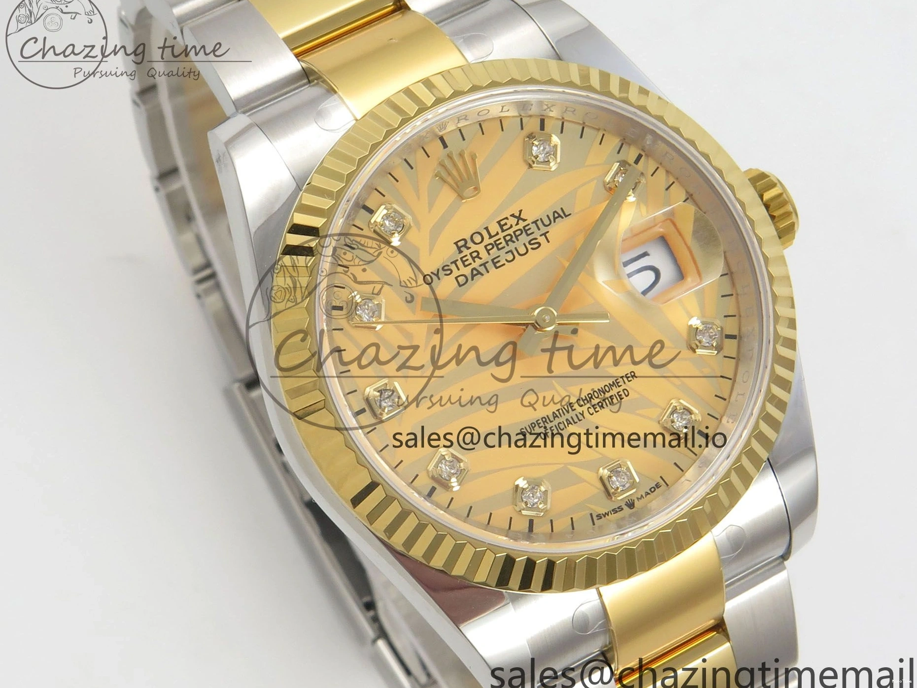 MiroTime 0327 SunProtective DateJust 36 SS YG ARF 1:1 Best Edition 904L Steel YG Leaf Diamonds Dial on Oyster Bracelet SH 87